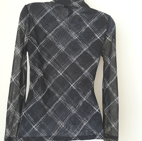 Ruffles Mesh Ooh La La Sheer Plaid Mesh Nylon Small Paris French Style Blouse - Picture 8 of 10